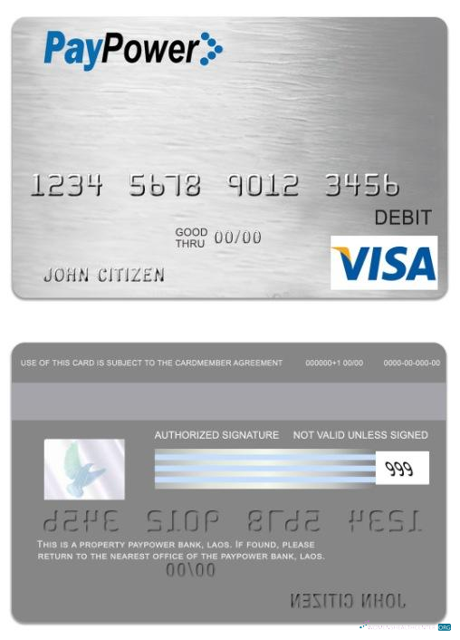 Download Laos PayPower bank visa debit card Photoshop template